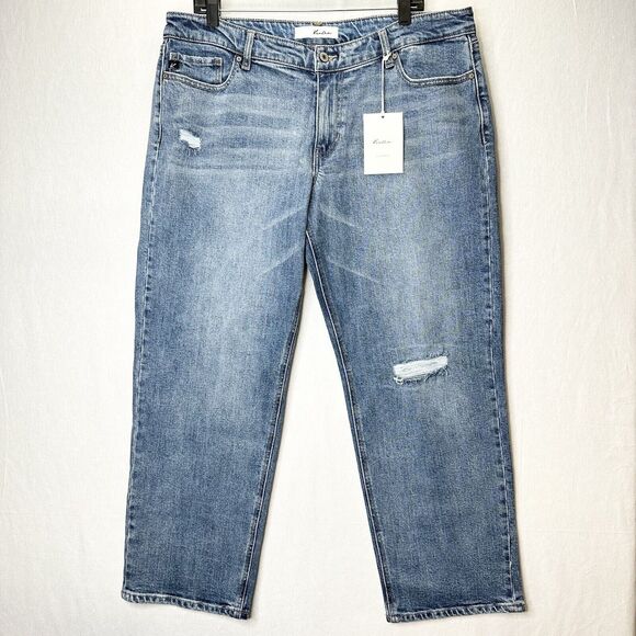 Kancan Jeans Womens 33 16W Straight Blue Denim Light Wash Distressed 90s NEW - Picture 1 of 9